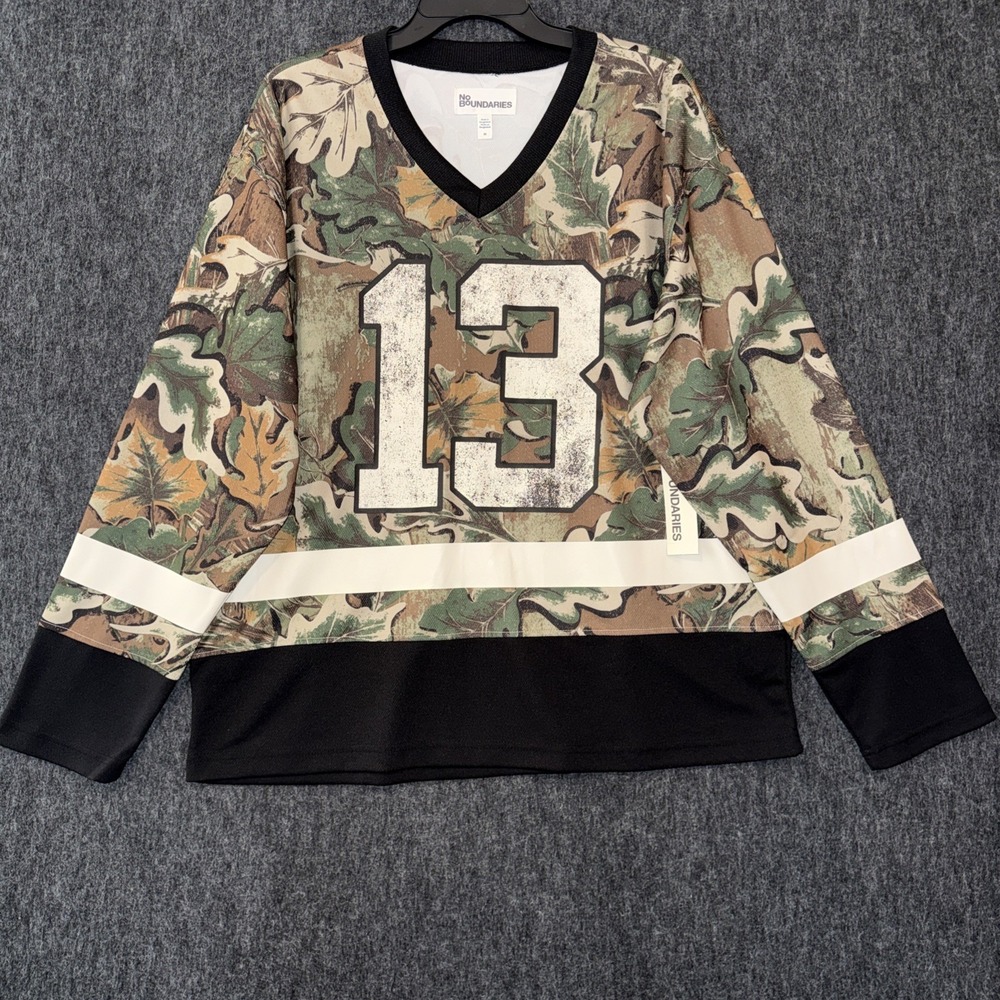 No Boundaries Camo Streetwear Hockey Jersey Top Mens Medium NWT #13 Y2K Sporty